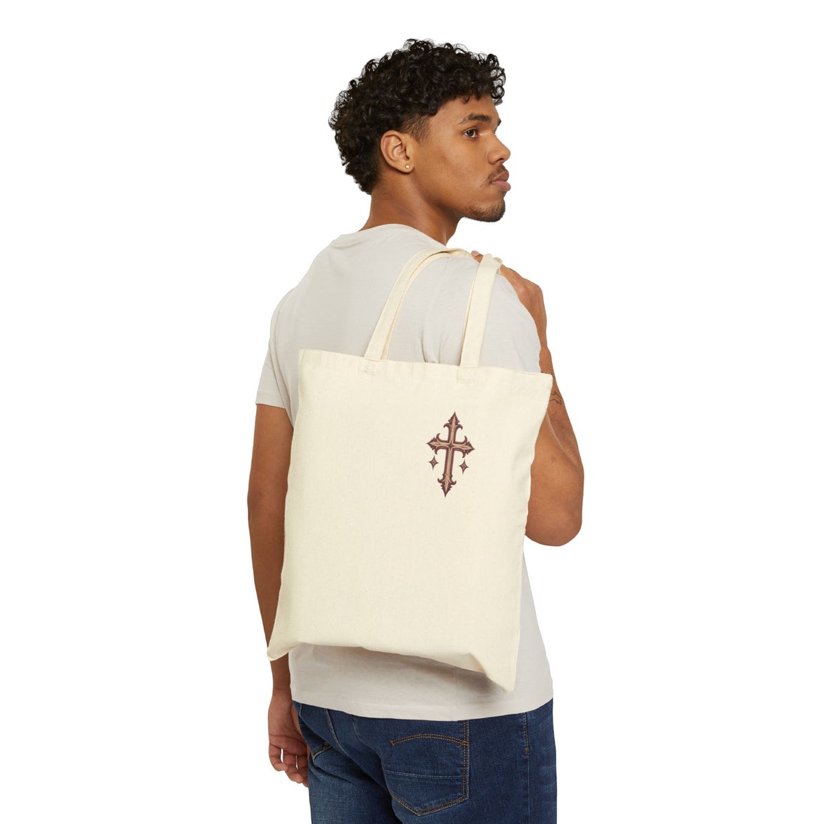 Canvas Tote Bag — Vintage Christian 'Praise Team' Cross Design