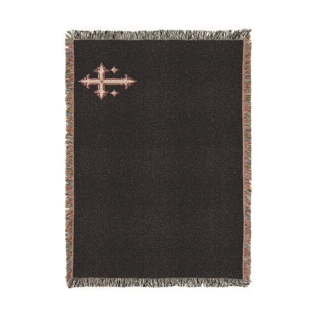 Embroidered Cross Woven Blanket — Religious Throw for Prayer & Home Décor