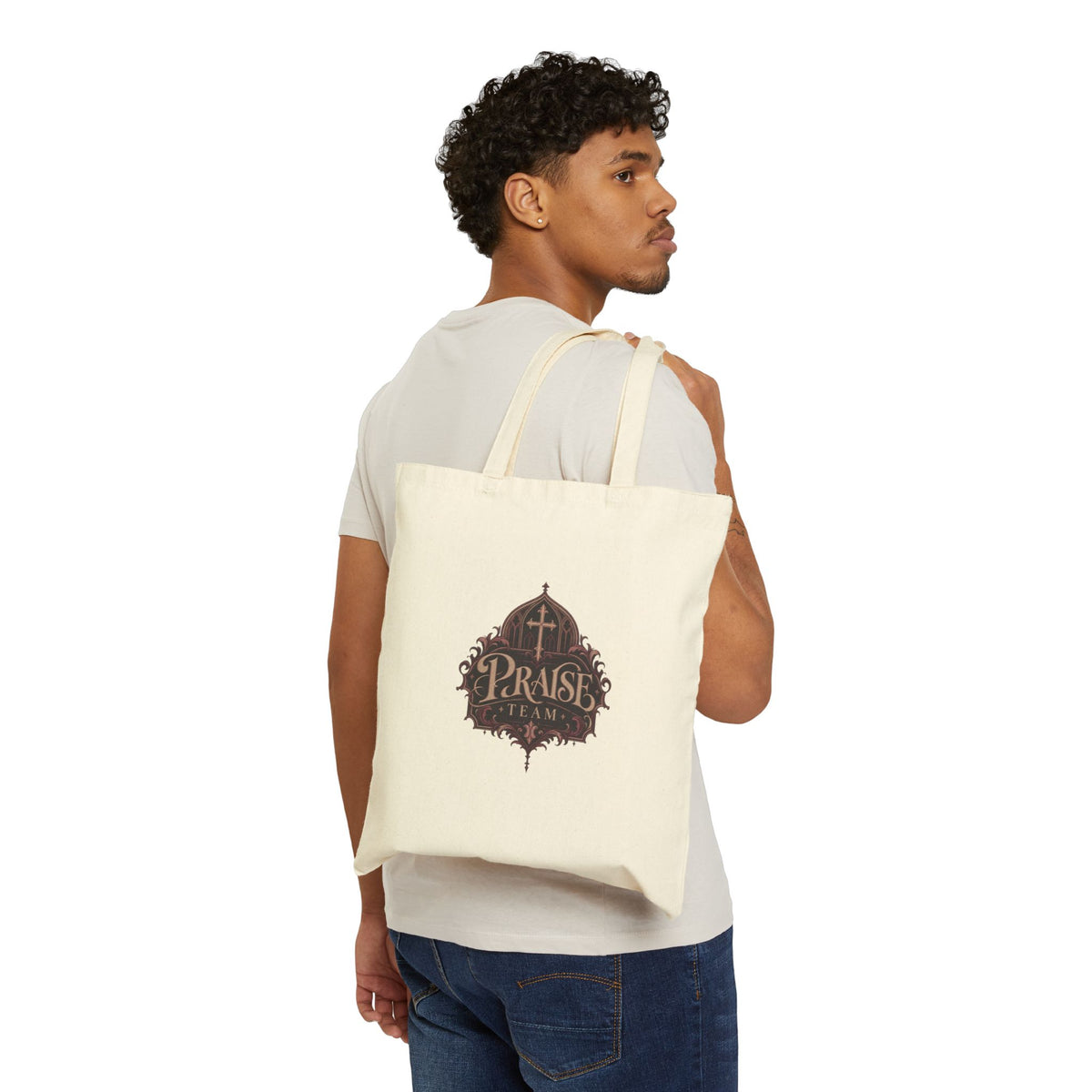 Canvas Tote Bag — Vintage Christian 'Praise Team' Cross Design