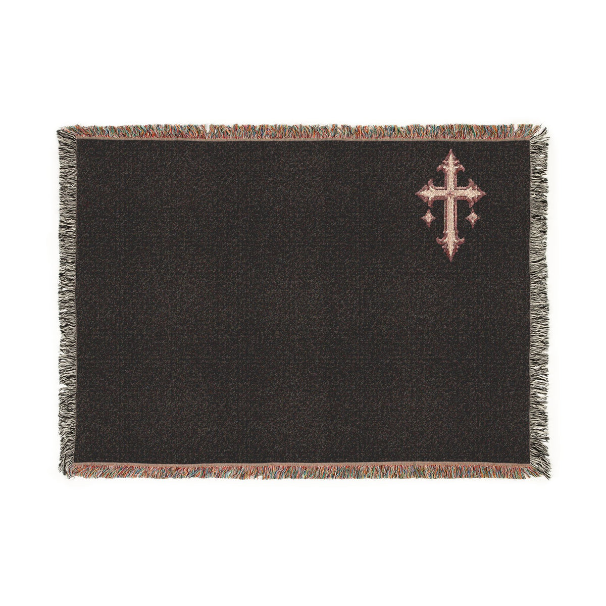 Embroidered Cross Woven Blanket — Religious Throw for Prayer & Home Décor