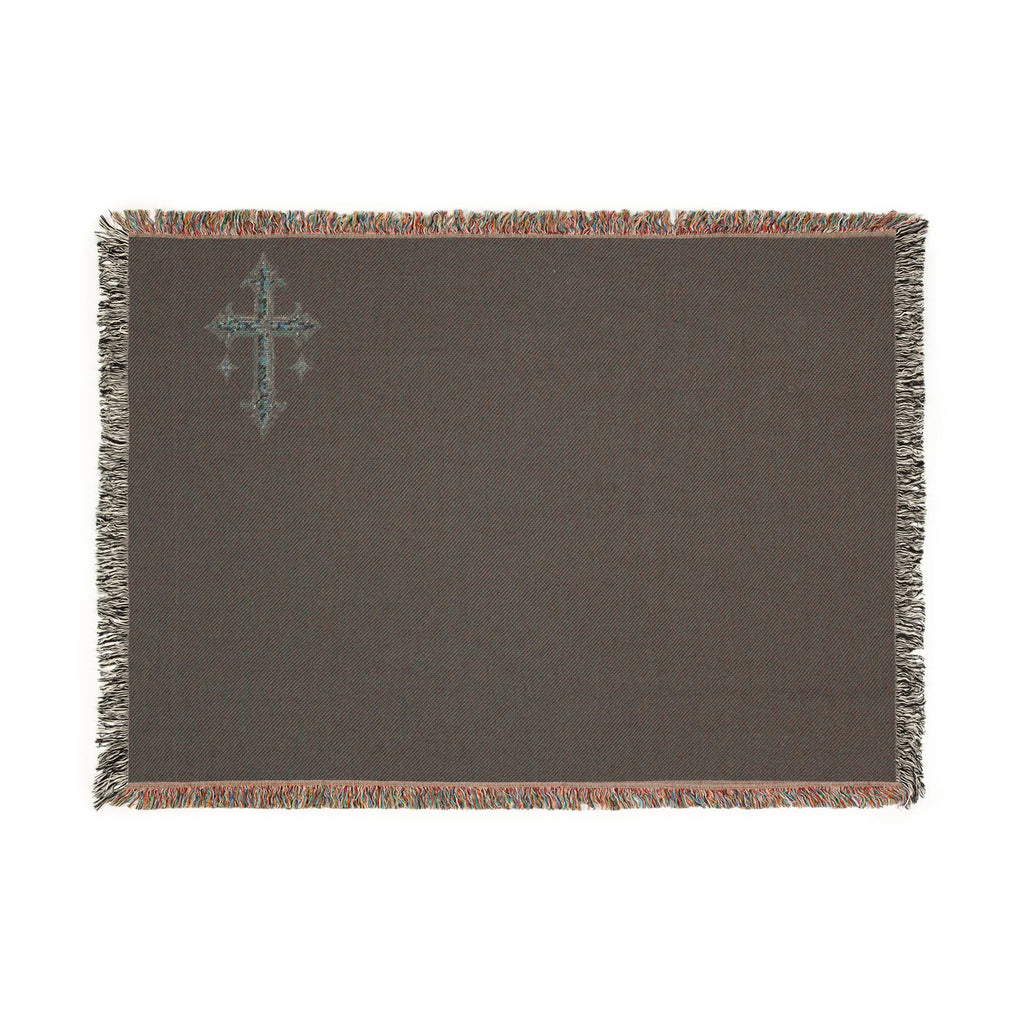 Embroidered Cross Woven Blanket — Religious Throw for Prayer & Home Décor