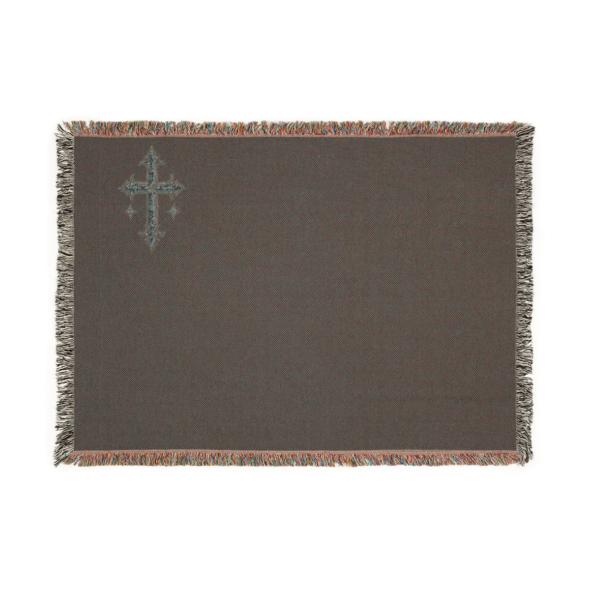 Embroidered Cross Woven Blanket — Religious Throw for Prayer & Home Décor