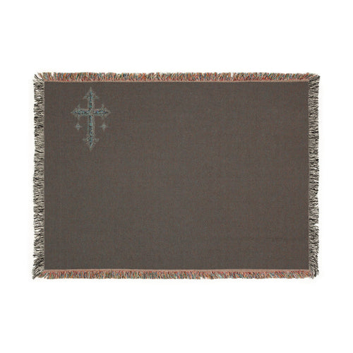 Embroidered Cross Woven Blanket — Religious Throw for Prayer & Home Décor